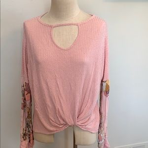 Blush Floral Print Sleeve Top with front twist